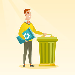 Image showing Man with recycle bin and trash can.