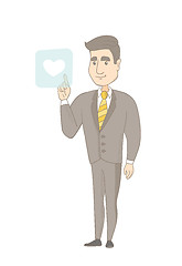 Image showing Young businessman pressing web button with heart.