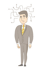 Image showing Young caucasian businessman thinking.