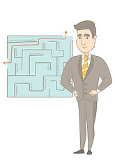 Image showing Businessman looking at labyrinth with solution.