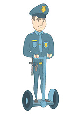 Image showing Caucasian security guard riding electrical scooter