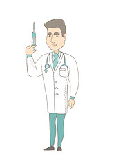 Image showing Young caucasian doctor holding syringe.