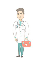 Image showing Young caucasian doctor holding first aid box.