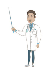 Image showing Young hispanic doctor holding pointer stick.
