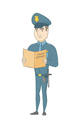 Image showing Caucasian police officer holding a police report.