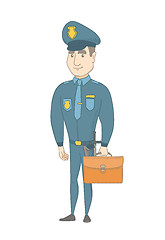 Image showing Young caucasian policeman holding a briefcase.