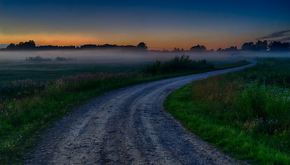 Image showing Evening fog in european field