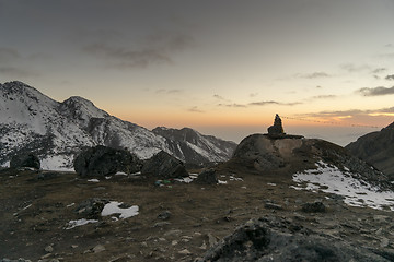 Image showing Romantic sunset in Himalaya mountain