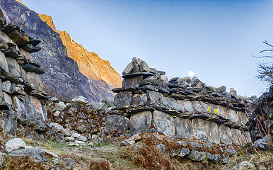 Image showing Langtang valley moonrise over mountain