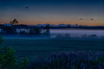 Image showing Evening fog in european field