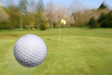Image showing Flying golf ball