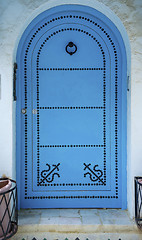 Image showing Aged Blue door in Andalusian style from Sidi Bou Said