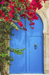 Image showing Aged Blue door in Andalusian style from Sidi Bou Said