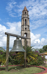 Image showing Manaca Iznaga Tower and bell in Valley of the Sugar Mills