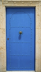 Image showing Aged Blue door in Andalusian style from Sidi Bou Said