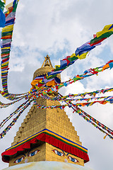 Image showing Boudhanath Stupa and prayer flags in Kathmandu