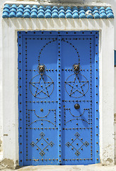 Image showing Aged Blue door in Andalusian style from Sidi Bou Said