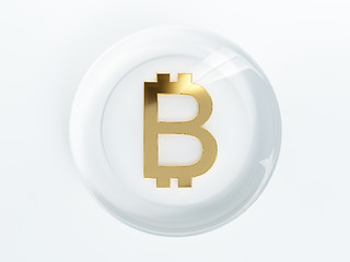 Image showing bitcoin cryptocurrency golden symbol covered with glass 