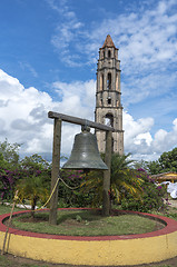 Image showing Manaca Iznaga Tower and bell in Valley of the Sugar Mills