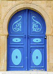 Image showing Aged Blue door in Andalusian style from Sidi Bou Said