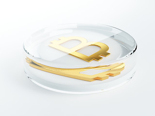 Image showing bitcoin cryptocurrency golden symbol covered with glass 