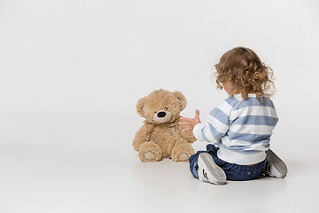 Image showing Portrait of happy joyful beautiful little boy, studio shot