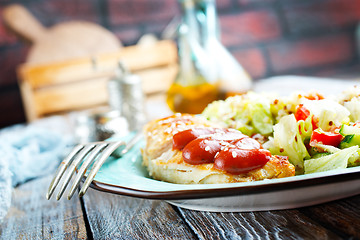 Image showing fried chicken breast and salad