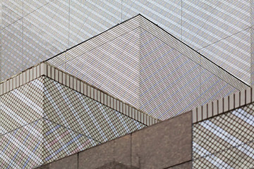 Image showing Modern architecture. Graphical geometric pattern on modern building.