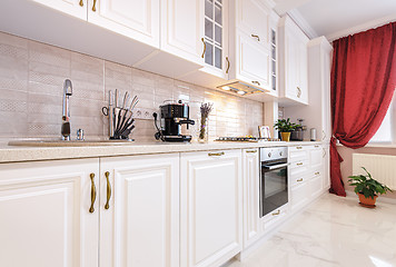 Image showing Luxury modern white kitchen interior