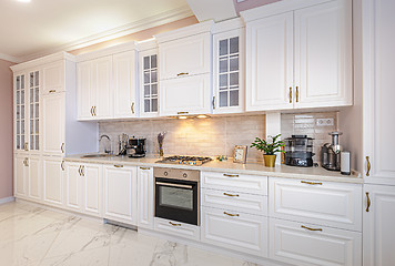 Image showing Luxury modern white kitchen interior