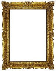 Image showing Old wooden gilded rectangle Frame on white background