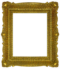 Image showing Old wooden gilded rectangle Frame on white background