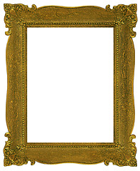 Image showing Old wooden gilded rectangle Frame on white background