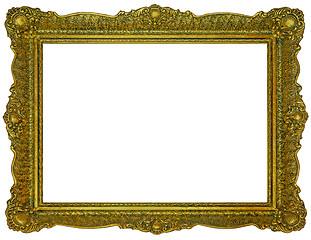 Image showing Old wooden gilded rectangle Frame on white background