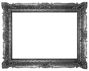 Image showing Old wooden silver plated rectangle Frame Isolated on white 