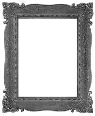 Image showing Old wooden silver plated rectangle Frame Isolated on white