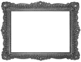 Image showing Old wooden silver plated rectangle Frame Isolated on white