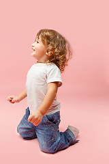 Image showing Portrait of happy joyful beautiful little boy, studio shot