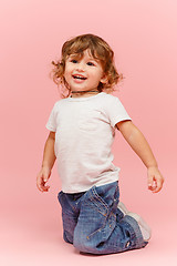 Image showing Portrait of happy joyful beautiful little boy, studio shot