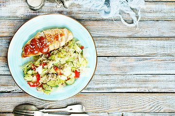 Image showing fried chicken breast and salad