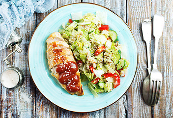 Image showing fried chicken breast and salad