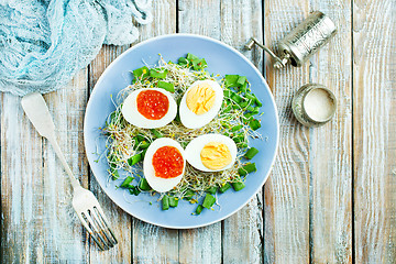 Image showing eggs with red salmon caviar