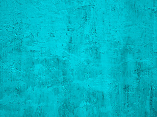 Image showing Detail of concrete wall painted in turquoise color