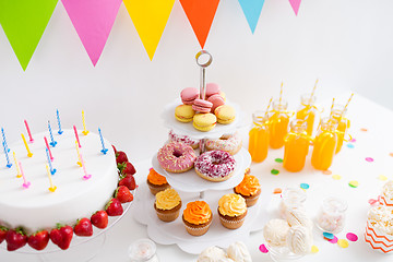 Image showing food and drinks on table at birthday party