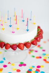 Image showing close up of birthday cake with candles on stand