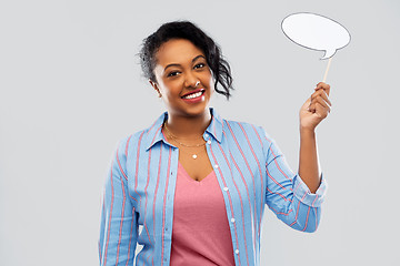 Image showing happy african american woman holding speech bubble