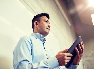 Image showing teacher or lector with tablet pc at lecture