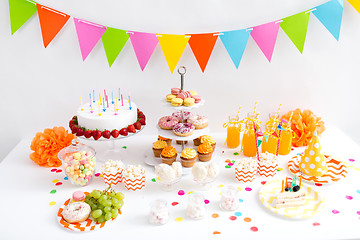 Image showing food and drinks on table at birthday party