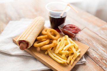 Image showing close up of hot dog and other fast food