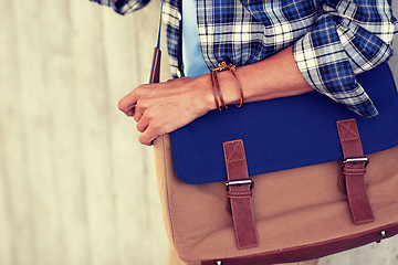 Image showing close up of hipster man with stylish shoulder bag